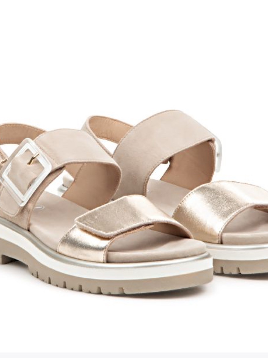 Ara Soft Metallic Gold And Beige Nude Platform Sandals